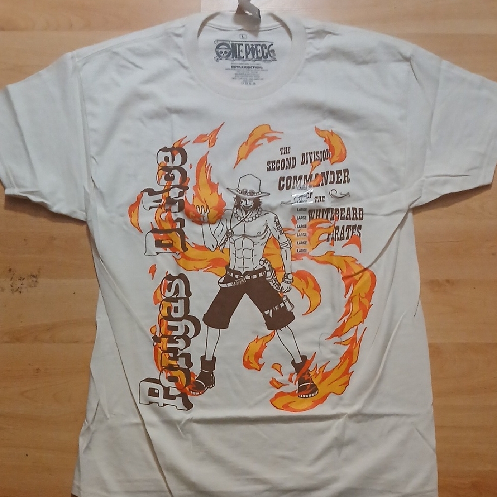 Onepiece White Tee with Orange and Black Graphic